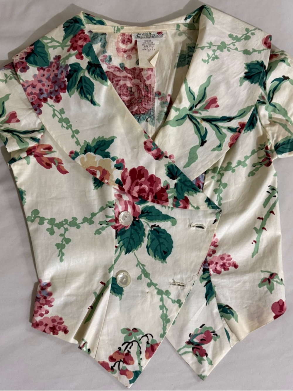 Floral Vintage-Style Midi Skirt in Cream with Pink & Green Blooms